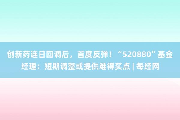 创新药连日回调后，首度反弹！“520880”基金经理：短期调整或提供难得买点 | 每经网