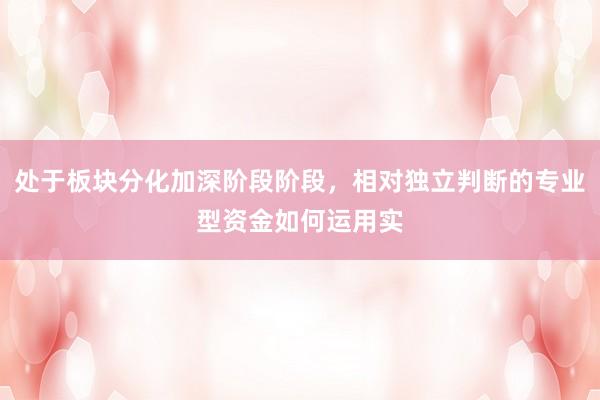 处于板块分化加深阶段阶段，相对独立判断的专业型资金如何运用实