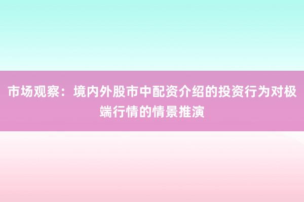 市场观察：境内外股市中配资介绍的投资行为对极端行情的情景推演