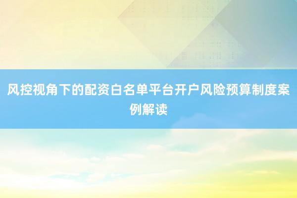 风控视角下的配资白名单平台开户风险预算制度案例解读