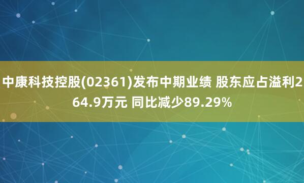 中康科技控股(02361)发布中期业绩 股东应占溢利264.9万元 同比减少89.29%