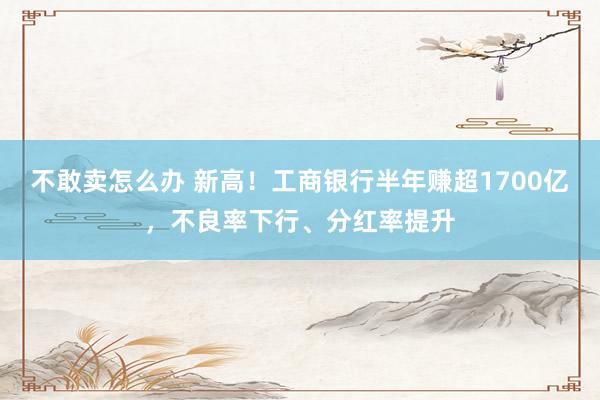 不敢卖怎么办 新高！工商银行半年赚超1700亿，不良率下行、分红率提升