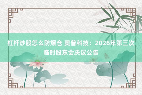 杠杆炒股怎么防爆仓 奥普科技：2026年第三次临时股东会决议公告