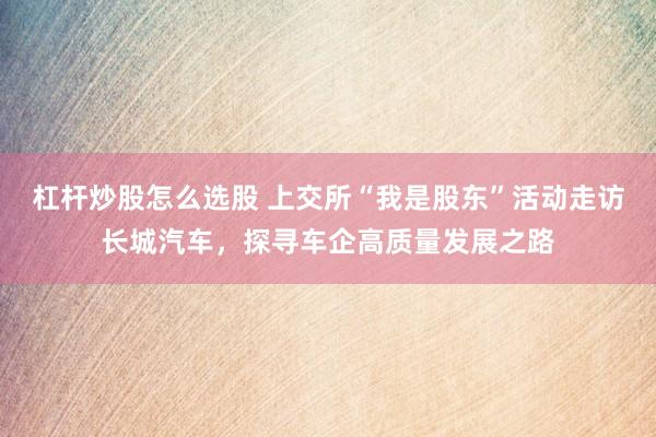 杠杆炒股怎么选股 上交所“我是股东”活动走访长城汽车，探寻车企高质量发展之路