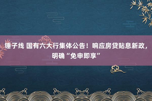 锤子线 国有六大行集体公告！响应房贷贴息新政，明确“免申即享”