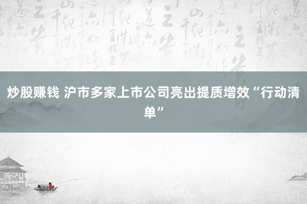 炒股赚钱 沪市多家上市公司亮出提质增效“行动清单”